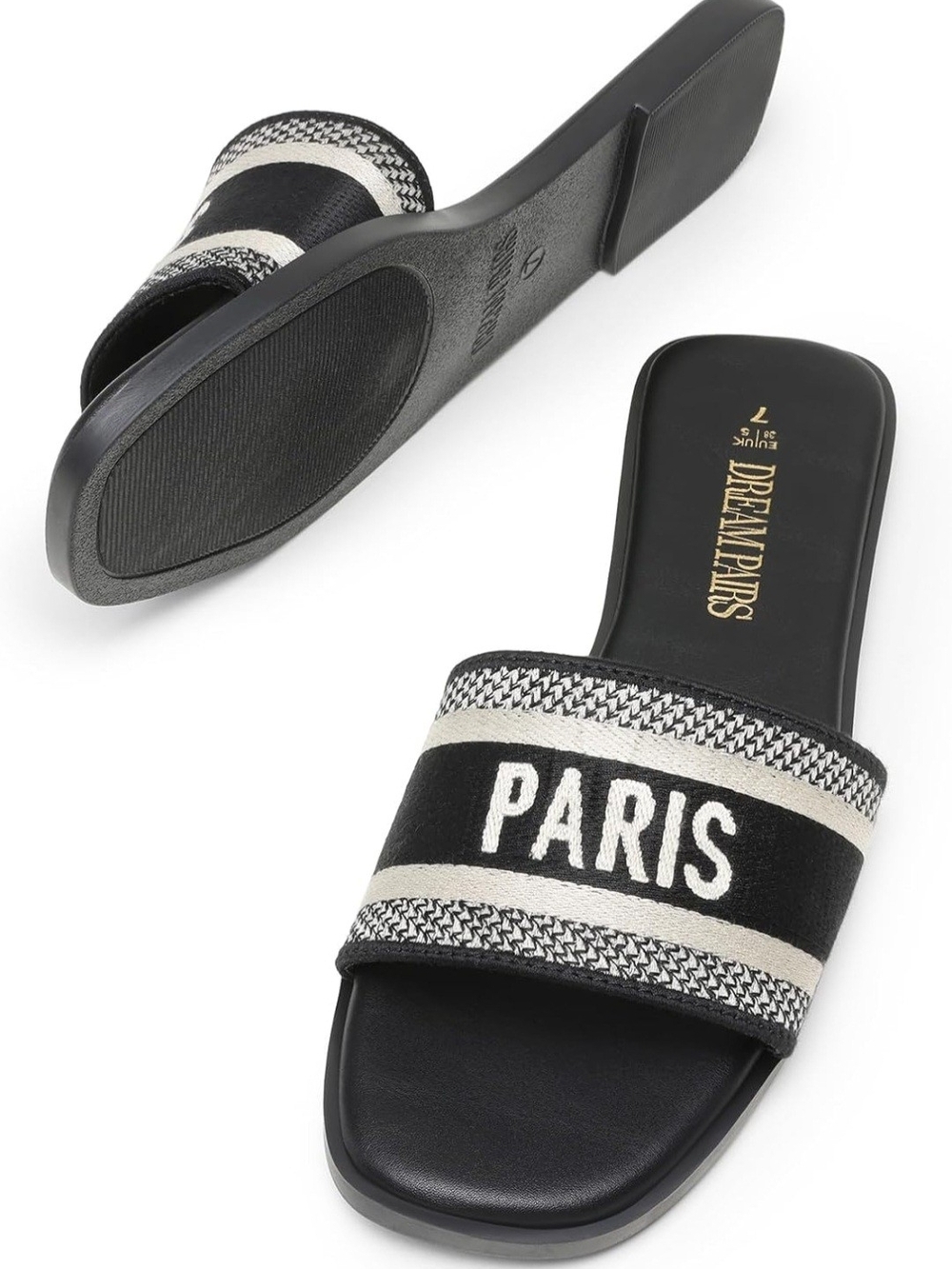 Dream Pairs Black & Cream 'Paris' Slide Sandals